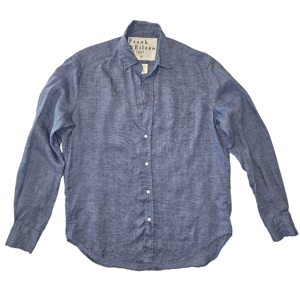 Frank & Eileen Barry Button Up Shirt Blue Linen Size XXS